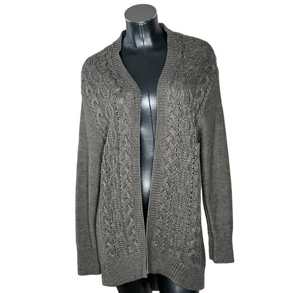 DKNY Jeans High Low Open Front Long Grey Knit Cardigan Sweater Women's Size M - Picture 1 of 16